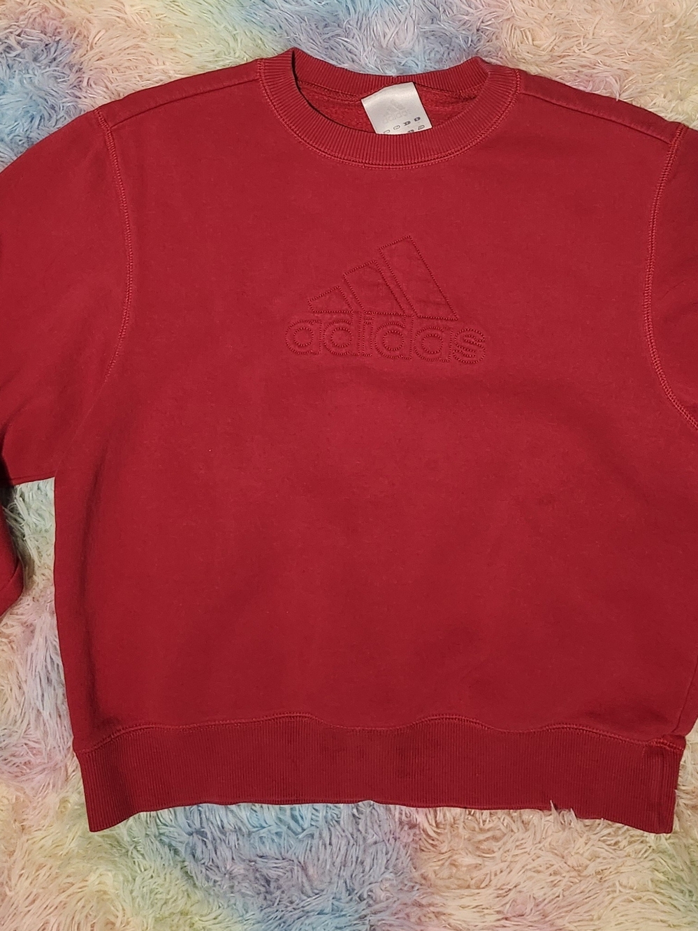 adidas Women's Red Crewneck Sweatshirt with Embossed Logo
